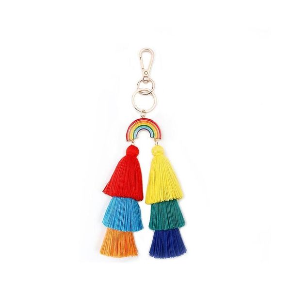 Principais an￩is de moda Moda Gold Rainbow Tassel Keychain MTI Saco de anel de camada pendurado para mulheres j￳ias Will e Sandy Gift 1835 T2 Drop Delivery DHBSP