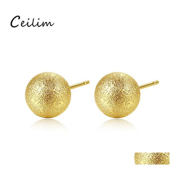 Stud Fashion Sier Gold Ball Orecchino Orecchini a bottone in acciaio inossidabile per le donne con diametro da 5 mm a 10 mm Gioielli con consegna a goccia Otu7J