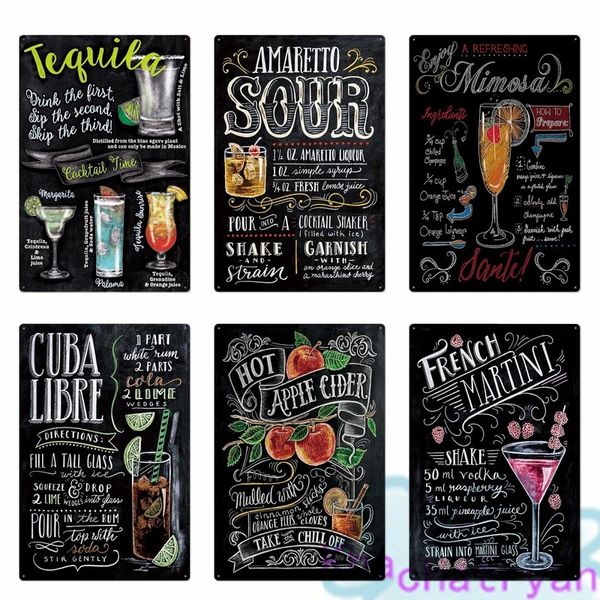 Old Fashioned Cocktails Rum Gin Tequila Metallo Dipinto Ferro Targa in Metallo Wall Art Immagini per Bar Club Pub Saloon Home Decor 20cmx30cm Woo