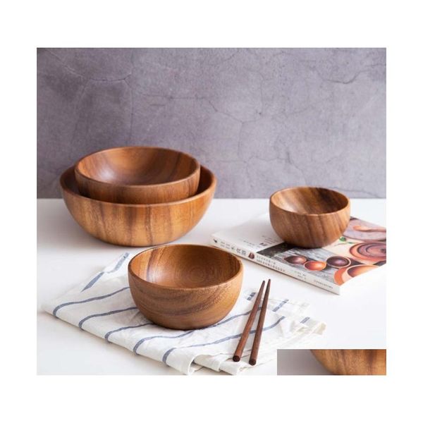 Миски Acacia Wood Bowl International Wave для лапши рисовой суп салат кухонная посуда доставка Доставка домашний сад обеденный бар Dhxsp