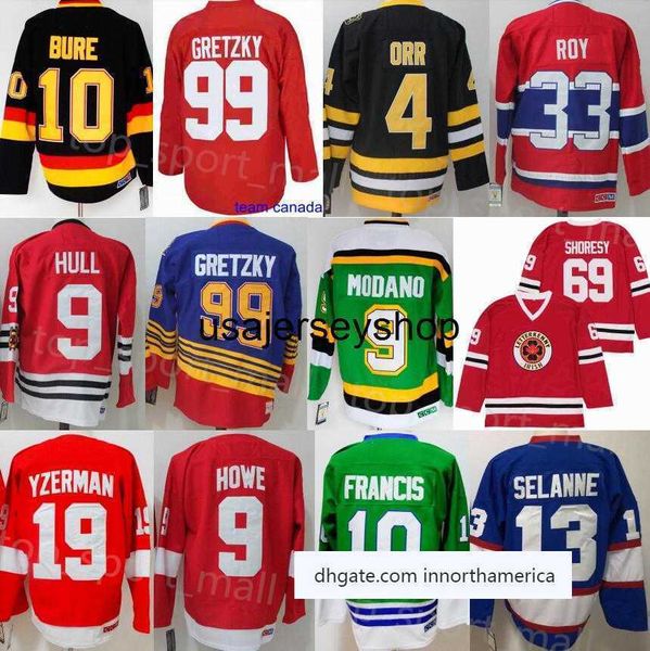 Hockey Jersey Vintage CCM Jerseys 4 Bobby Orr 9 Hull 99 Wayne Gretzky 13 Teemu Selanne 33 Patrick Roy 10 Ron Francis Gordie Howe 19 Steve Yzerman
