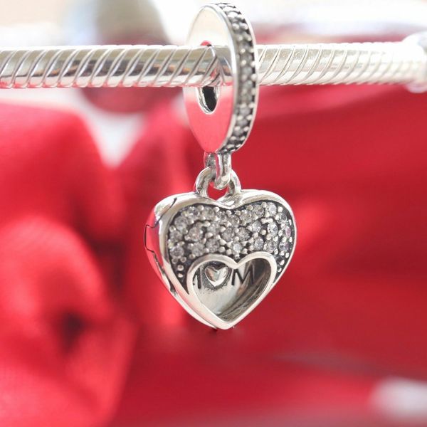 Il ciondolo pendente Love Mum in argento sterling 925 si adatta ai braccialetti europei con ciondoli Pandora