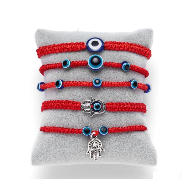 Fios de mi￧angas de mi￧angas com a m￣o Lucky Red String Charm Bracelet Mulheres Mulheres 5 Estilo Azul Eye redonda Moda j￳ias de amizade OTRSJ