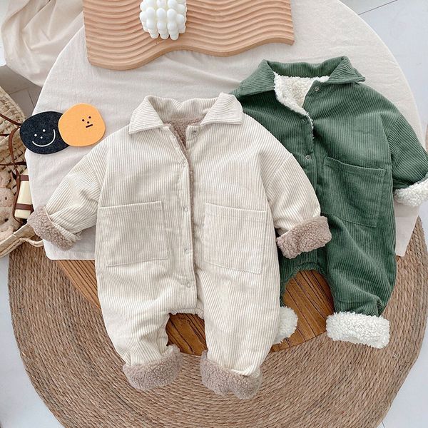 Rompers Milancel Baby Corduroy Jumpsuits Fur Lining Girls Roupas de lã de lã 230202