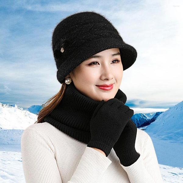 Berets Frauen Hut Hals Wärmer Pompom Elegante Warm Halten Frühling Herbst Winter Kappe Schal Kit Erwachsene Für Radfahren