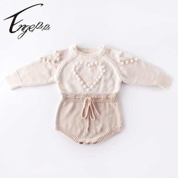 Pagliaccetti Engepapa Handmade Love Knitting Vestiti a maniche lunghe Primavera Autunno Toddler Baby Girl Pagliaccetto Born Girls Tuta 230202