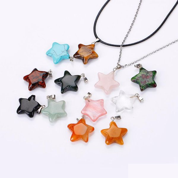 Collares pendientes Estrella de cinco puntas Cristal natural Collar de cuarzo rosa Forma de pentagrama Chakra Joyería curativa para mujeres Hombres Dhgarden Dhdgw