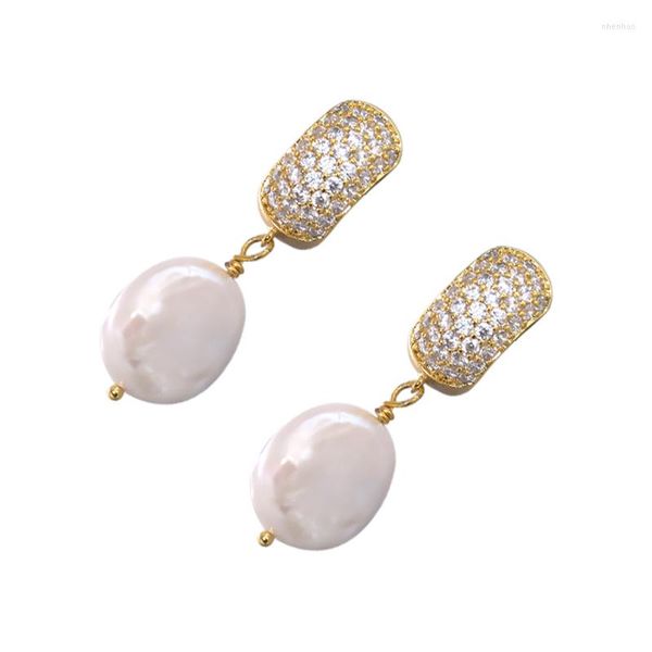 Orecchini pendenti Moda in acciaio inossidabile Cerchio Trendy Zircone Barocco naturale Vero orecchino di perle Perline Gioielli Kit per piercing all'orecchio da donna