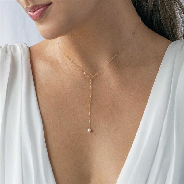 Anhänger-Halsketten Y-Halskette Natürliche Perlenkette 14K Gold gefüllt Halsband Handgemachte Perlenanhänger Collier Femme Kolye Collares Boho Perlenschmuck G230202