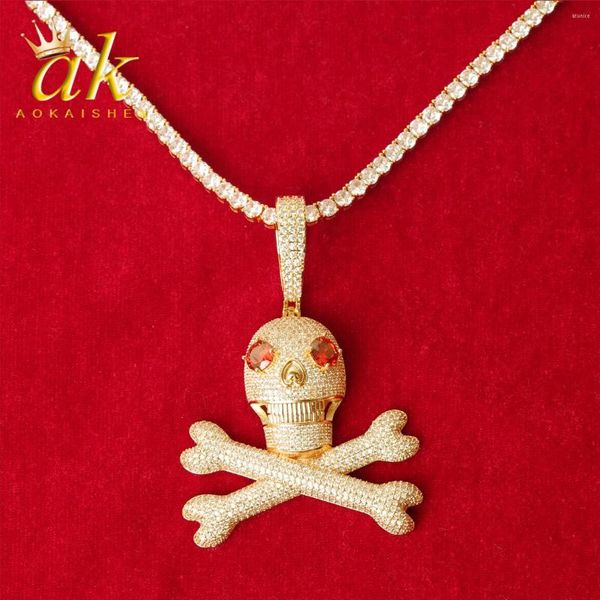 Подвесные ожерелья Aokaishen Anime Skull Skulle Gold Color Color для мужчин хип -хоп ювелирных изделий 2023
