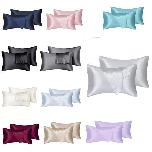 2pcs/лотовая постель Satin Pillowcase для волос и кожи Silk Sired Size (Silver Grey, 20x30 дюймов) Слип