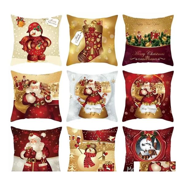 Рождественские украшения 2023 Nordic Peach Murs Pillow Golden Cartoon Santa Diest