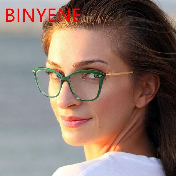 Occhiali da sole Montature per computer Occhiali anti luce blu Donna Luxury Green Cateye Eyewear Cerniera a molla Occhiali da gioco ottici Occhiali da vista UV400