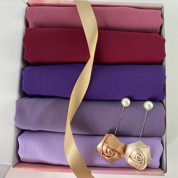 Этническая одежда коробка Femme Ислам простые креп хиджабс мусульманские шифоновые шифоновые шарф мягкие скрещивания арабские шаль.