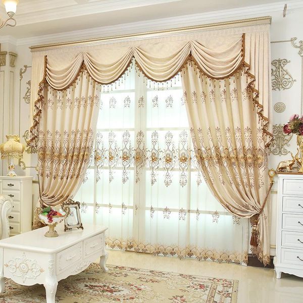 Vorhang Luxusvorhänge für Wohnzimmer Moderne Fenster -Valance Schlafzimmer Blume König Jacquard Europäische Stickstoffe