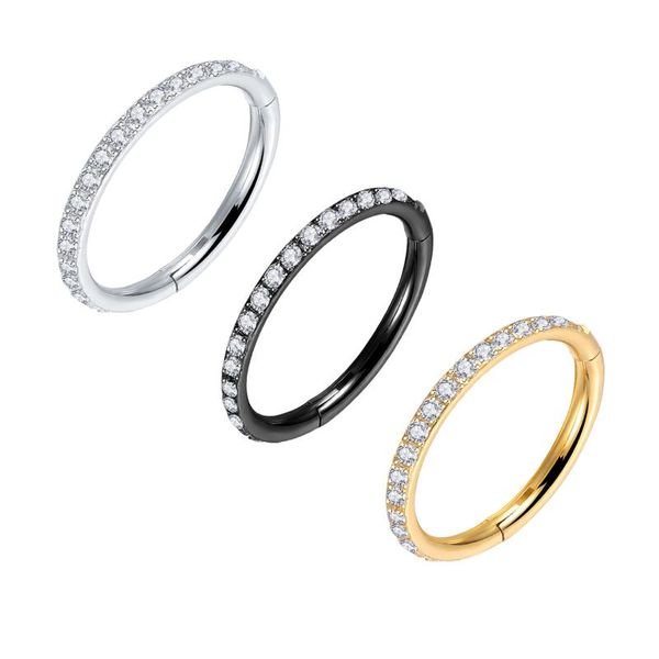 Orecchini a cerchio Huggie Crystal Clear Zircon Hoops Hiphop Rock Incernierato CZ Segmento Anello Clicker Orecchio Cartilagine Naso 16G Acciaio GoldHoop HoopHoop