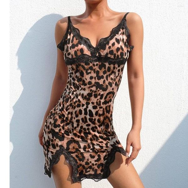 Kadınlar için Kadınlar İçin Sweetwear Leopar Mini Elbise Jarturus Erotik Giyim Babydoll Oyun Kostümü Seksi Uyku Gece Etek Porno Sorunsuz Pijama