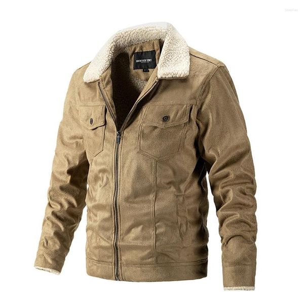 Giacche da uomo Giacca in lana di agnello Uomo Inverno in pile spesso Caldo sottile militare Cappotti casual Cardigan Abbigliamento tinta unita