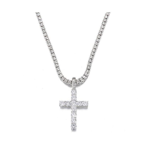 Perlenketten Männer Frauen Hip Hop Kreuz Anhänger Halskette Tennis Kette Hiphop Schmuck Geschenk 25D3 Drop Lieferung Anhänger Dhapm