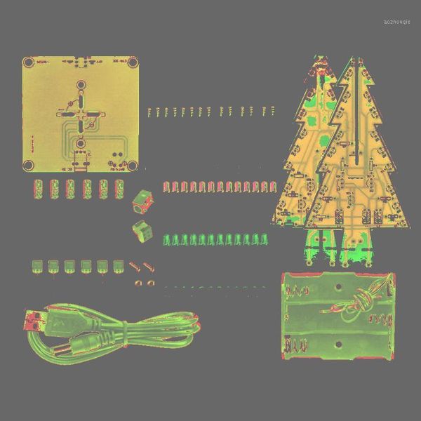 Weihnachtsdekorationen 3D-Baum-DIY-Kit Dreifarbiger und siebenfarbiger Blitz-LED-Lichtkreis Bunt
