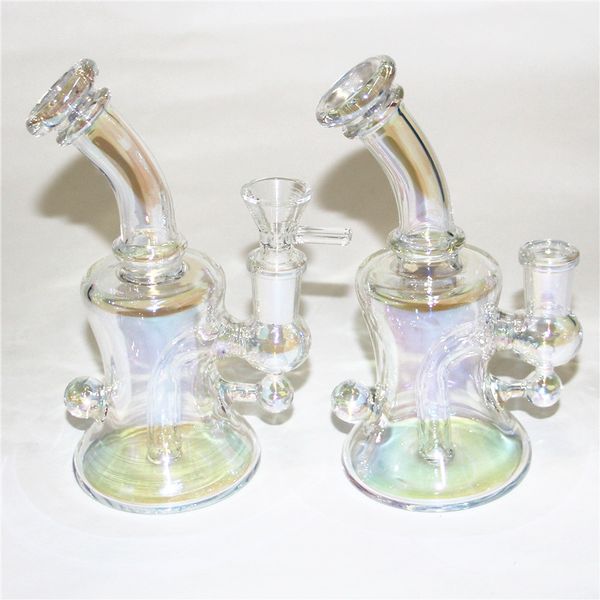 6,1 Zoll dicke Glasbong. Metallisch getönte Glaswasserpfeife, Dab-Rigs, Recycler-Ölbohrinsel mit 14-mm-Aschefänger