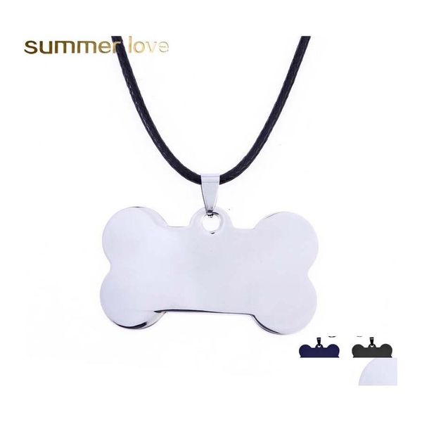 Collane con ciondolo Moda Incisione personalizzata Nome Osso lucido Dog Tag per le donne Oro nero Sier Collana in acciaio inossidabile con gatto per animali Otcrr