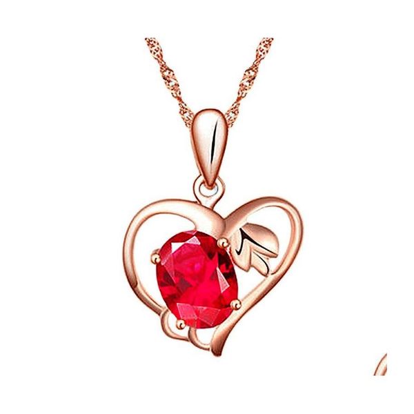 Anhänger Halsketten Rotes Herz Gold Halskette Für Frauen Zirkon Edelsteine Schmuck Geschenk Rose Rubin Drop Lieferung Anhänger Dhkyj