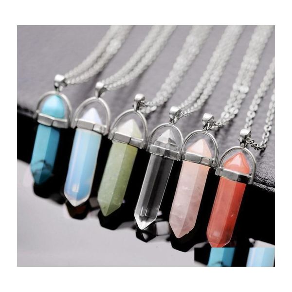 Подвесные ожерелья Sier Chains Jade Amethyst Turquoise Topaz Rose Quartz Целебные хрустальные хрустальные хрустальные капли доставки ювелирные украшения Dhbx6