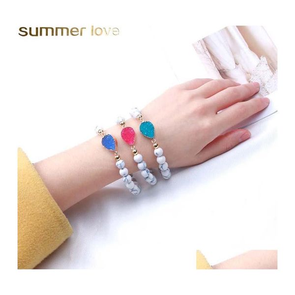 Fios de mi￧angas de 8 mm de pedra natural Bracelets para mulheres resina druzy colorf charme branco bracelete de contas brancas joias por atacado OT3wz