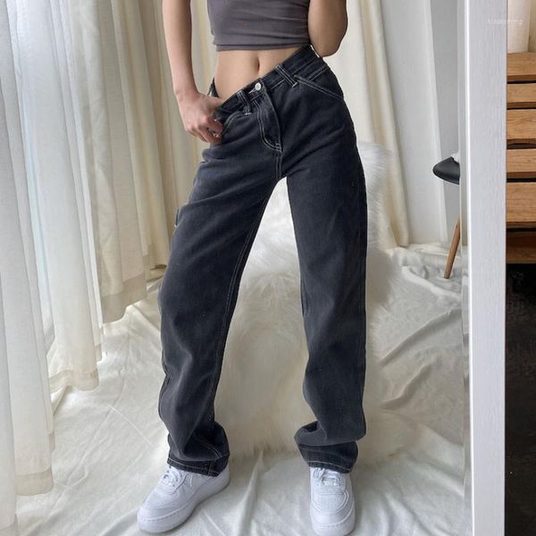 Frauen Jeans Mode Frau Casual Lose Gerade Bein Highwaist Koreanische Baggy Boyfriend-Hosen Weibliche Streetwear Denim Hosen