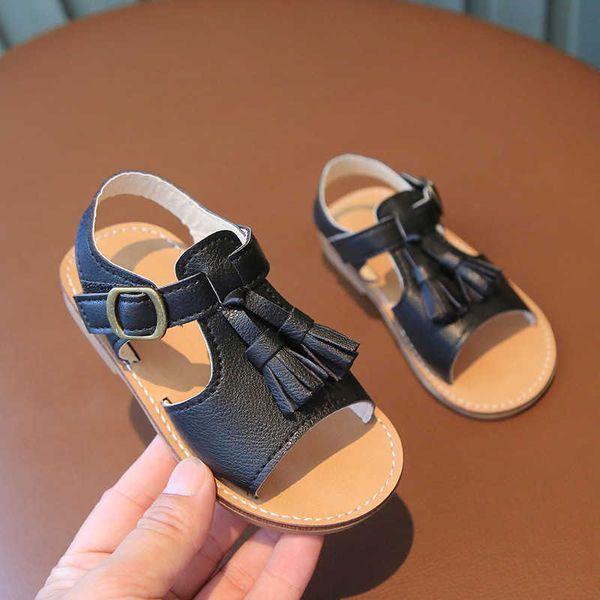 Schöne Quaste für Kinder Mädchen Retro Schwarz Weiß Braun Sommer Kind Sandalen Frische Kleine Mädchen Strand Schuhe Wohnungen F08271