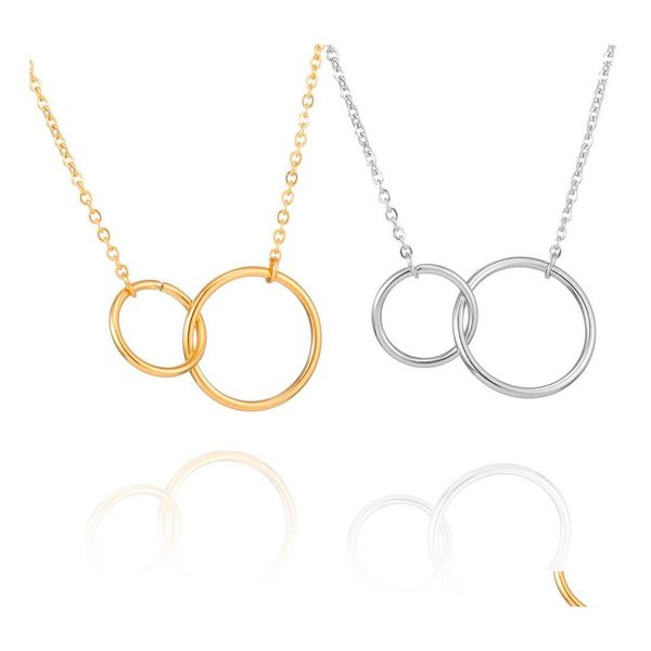 Collares pendientes Infinito Collar de doble círculo Diseño simple Hermana Joyas para mujer Chica Cadena de clavícula de oro Acero inoxidable D Otj7J