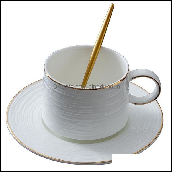 Tazze Nordic White Bone China Coffee Cup Set con cucchiaio Simple Home Office Vintage Latte Tazze da tè Milk Gift Drop Delivery Garden Kitc Dhum8