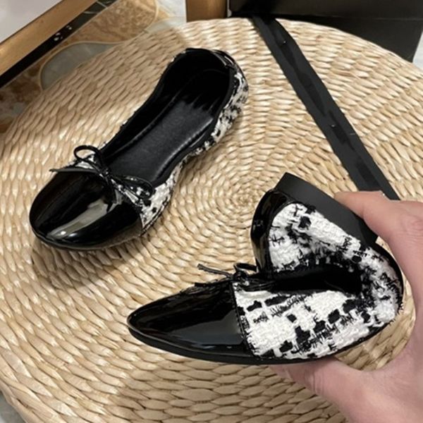 Channel Leder Designer Schwarz Damen Cap Schuhe Zehenschleife Scrunch Ballerinas Tweed Slip On Loafers Casual Sneakers 2023 Tanzschuh Hochzeit Party Luxus Pantoletten Top Quilt