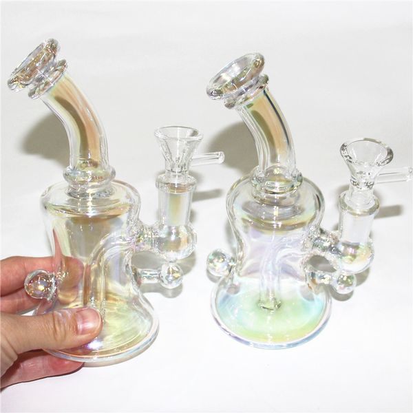 6,1-Zoll-Wasserpfeifen-Glasbong-Rohre Heady Mini Dab Rigs Kleine Bubbler-Becher-Recycler-Ölplattform mit Schüssel