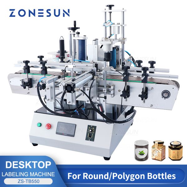 ZONESUN Macchina imballatrice automatica ZS-TB550 Etichettatrice automatica per la linea di produzione di vetro di plastica del barattolo di bottiglia esagonale poligonale irregolare rotonda