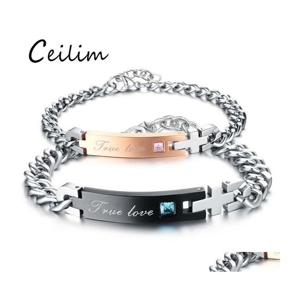 Link Kette 316L Edelstahl Wahre Liebe Paar Armband mit Kristall Valentinstag Geschenk Romantische Herren Armbänder Kreuz Charme Für Wome OT5Eu