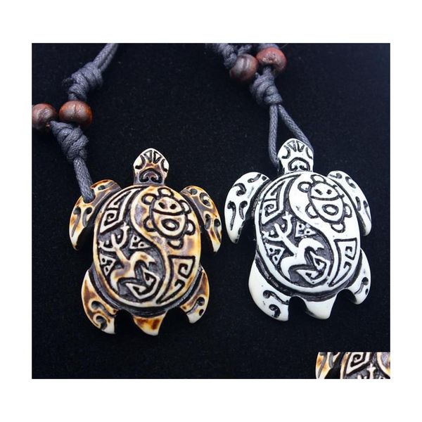 Anhänger Halsketten Schildkröte Halskette Tribal Imitation Yak Knochen Weiß Braun Geschnitzte Charms Anhänger Amet Vintage Geschenk Segen Glückstropfen Dhqag