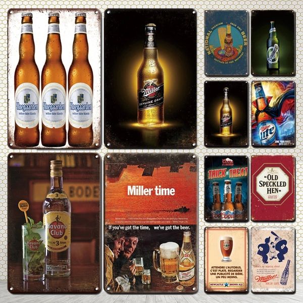 Vintage Bier Metall Poster Blechschild Retro Große Größe Kunst Wandmalerei Aufkleber Metallplatten Shabby Chic Bar Home Wanddekor Plakette 20 cm x 30 cm Woo