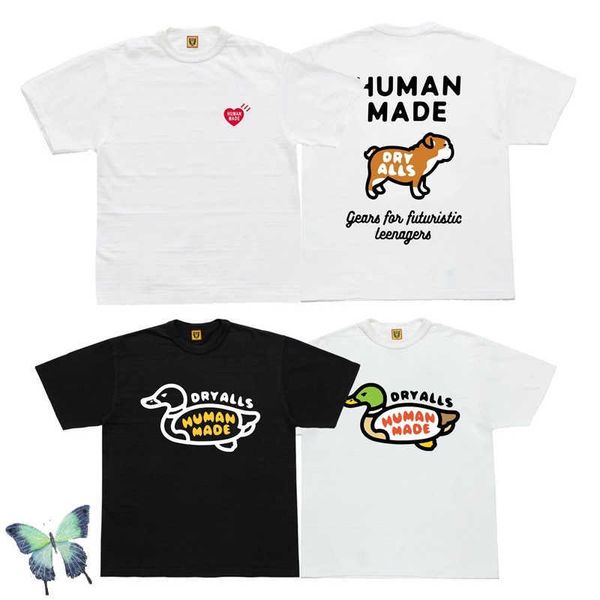 Camisetas masculinas Humano Made Bulldog Swimming Duck Camiseta de manga curta G230202