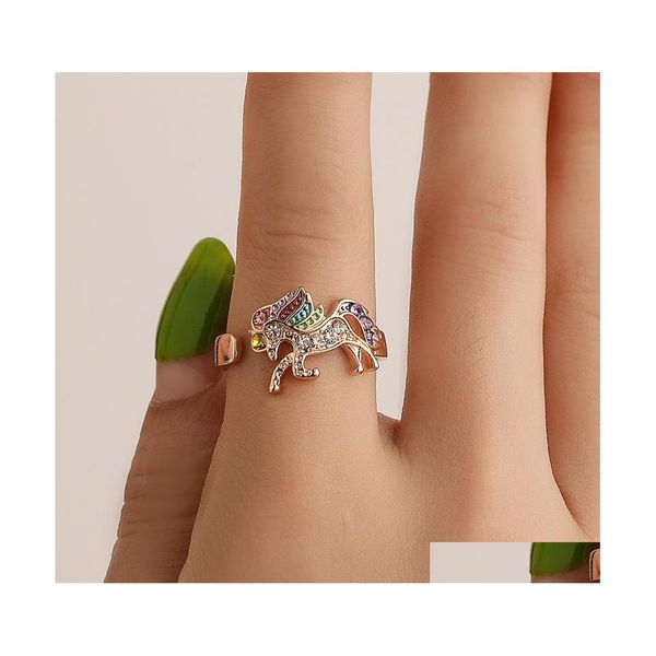 Band Rings Jewelry Cartoon fofo Pony colorido Diamante de abertura ajust￡vel entrega dhpnz