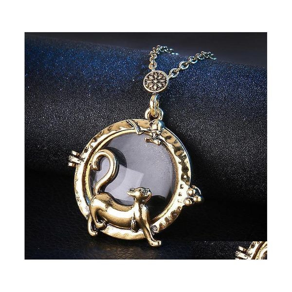 Collane con ciondolo Collana con medaglione Gatto animale Maglione Catena lunga Donna Uomo Gioielli Collare Collier Lente d'ingrandimento Cabochon Goccia Deli Dhsrc