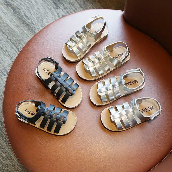 Toddler Little Girls Cut Ods Leather 2022 Summer Sandiator Sandals Weave Baby Girl Beach Shoes F02284 0202