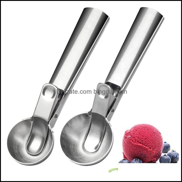 Cucchiai Palline di gelato Pile Acciaio inossidabile Scavatore di gelato Antiaderente Creatore di sfere di frutta Cucchiaio di anguria Strumento Drop Delivery Home Ga Dhvcl