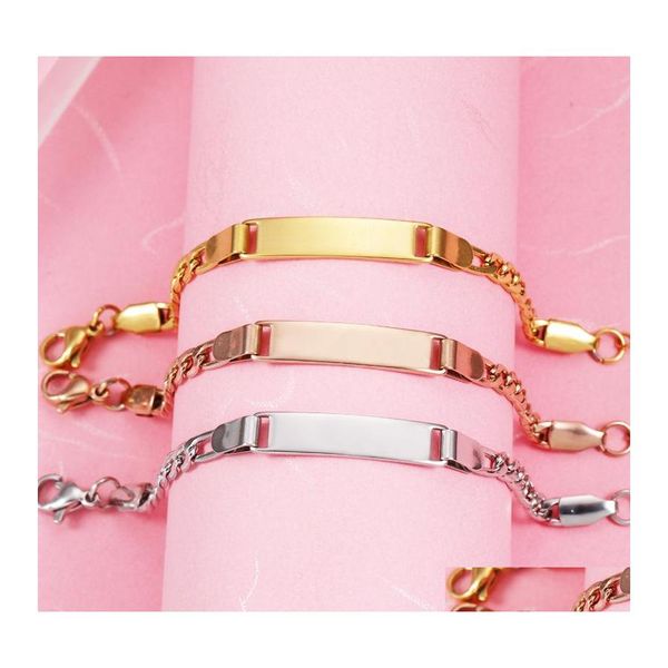 Altri braccialetti Personalizza Incidi il nome del bambino Bracciale in acciaio inossidabile Catena dorata Bracciale liscio regolabile Id bambino Saft Gioielli Dro Otvip