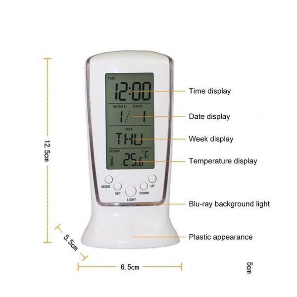 Masa Masası Saatleri Dijital Mavi Arka Işık Elektronik Takvim Termometresi LED Saat Damlası Evde Bahçe Dekoru DHSOB