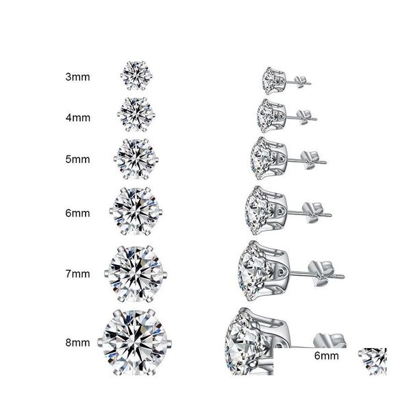 Stud Fashion Crown Cz Orecchini per donna Classic M8Mm Shining Zircon Earring Sier Color Ears Men Crystal Drop Delivery Jewelry Otbyg