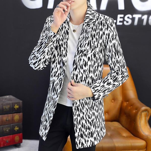 Ternos masculinos Blazers Dybzacq Long Windbreaker 2023 Primavera e outono Slim Leopard Print casual Small Sonos Jacket Night Field 3xl