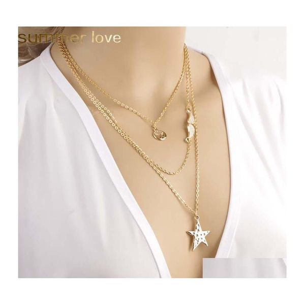 Collane con ciondolo Moda Mti Strato Collana Stella Moneta Semplice oro Sier Colore Regalo per le donne Ragazza Gioielli all'ingrosso Drop Delivery Pen Otxbm