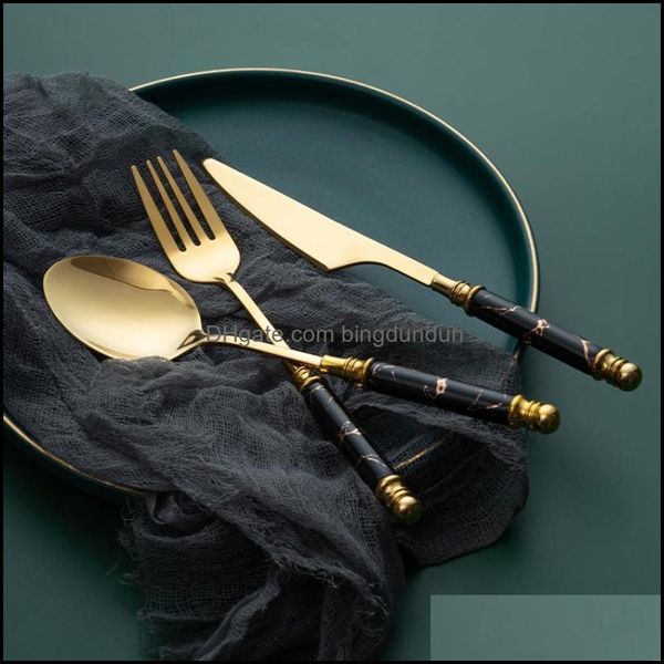 Geschirrsets Europ￤ische Luxus -Set um ￖkofreundliche Edelstahl -Gabel -Gabelmesser -Messer -Abfall -Vaisselle -K￼chenzubeh￶r JQ Drop d Dh2ms